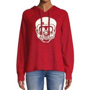 Skull Cashmere Collegiate Football Skull Graphic Hooded Sweater